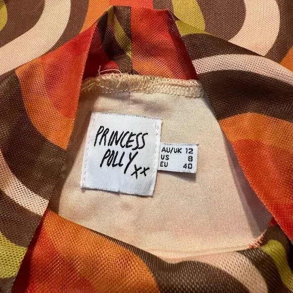Princess Polly Retro Mesh Mini Dress Open Back Long Sleeve Size 8 Lined - Picture 3 of 7
